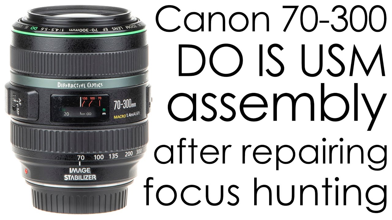 Canon 70-300mm f/4.5-5.6 EF DO IS USM assembly after cleaning the focus strip of the AF motor