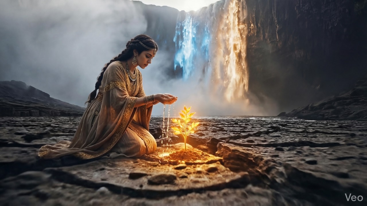 432Hz Deep Grounding Meditation  Waterfall & Stream Flowing Through Ancient Cracked Earth Nature Sce