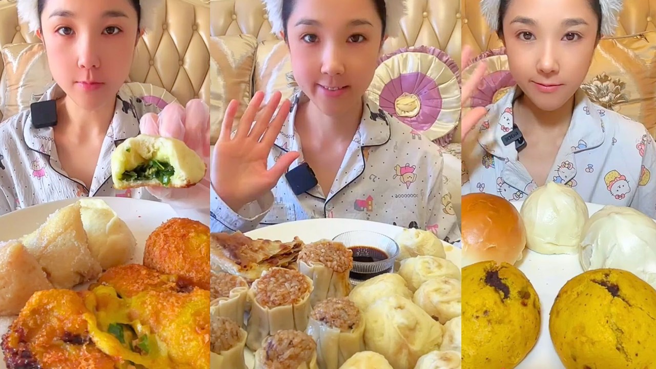 Spinach Buns, Siu Mai Dumplings and Steamed Bread Mukbang