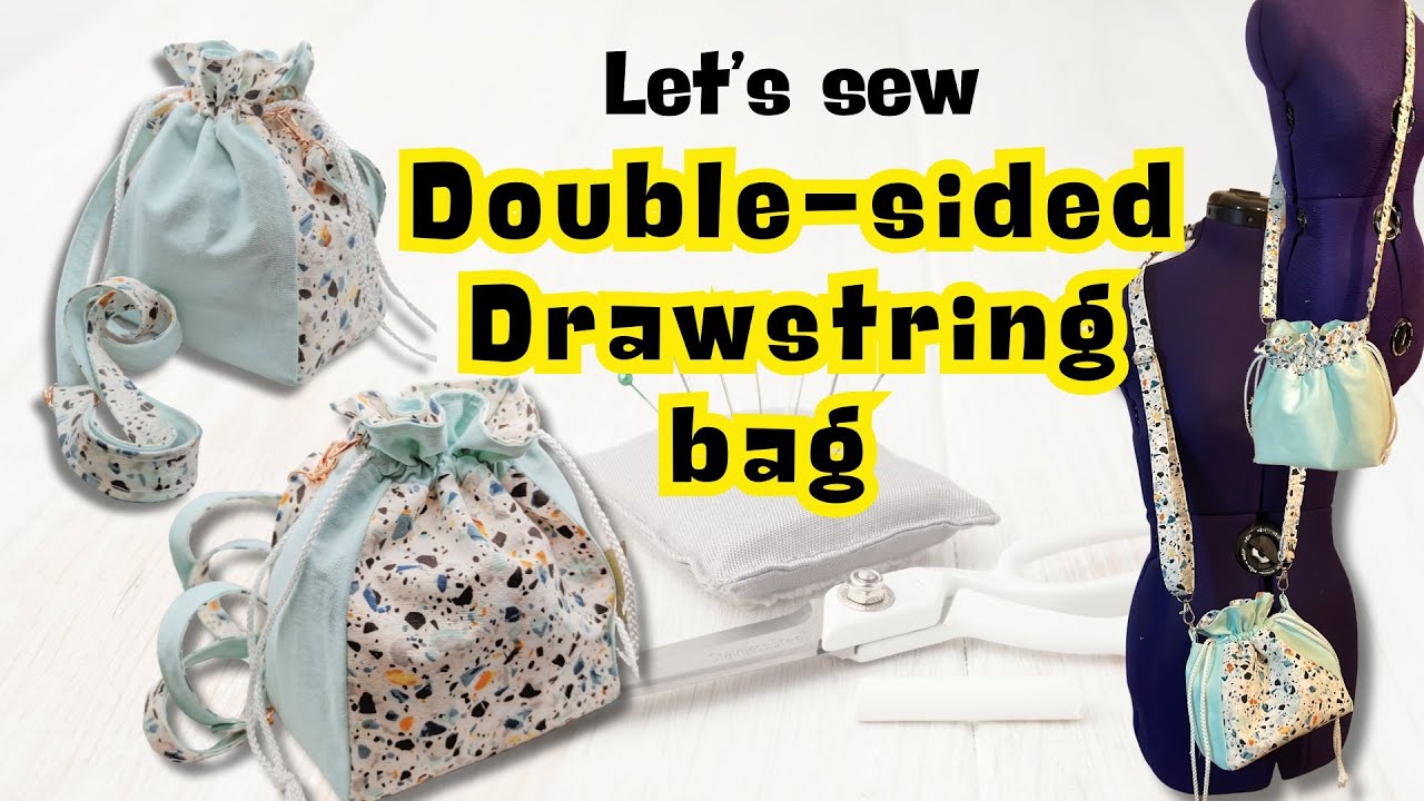 Double-Sided Fabric Drawstring Bag with Crossbody Strap