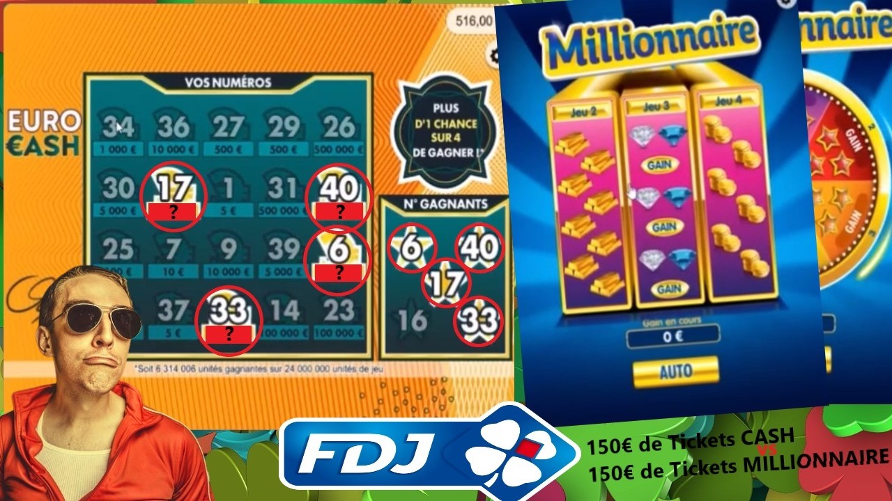 💎💎 Jeux &agrave; gratter MILLIONNAIRE et CASH 💎💎 Grattage pour 150&euro; de chaque jeu ! 💎💎 300&euro; Total !