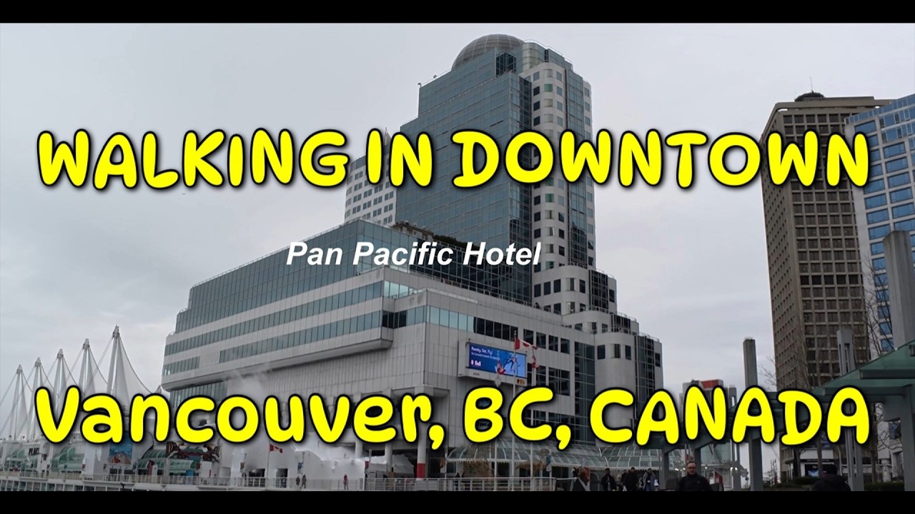 Vancouver BC Downtown Walk - Canada Place Exterior and Vancouver Convention Centre West Seawall