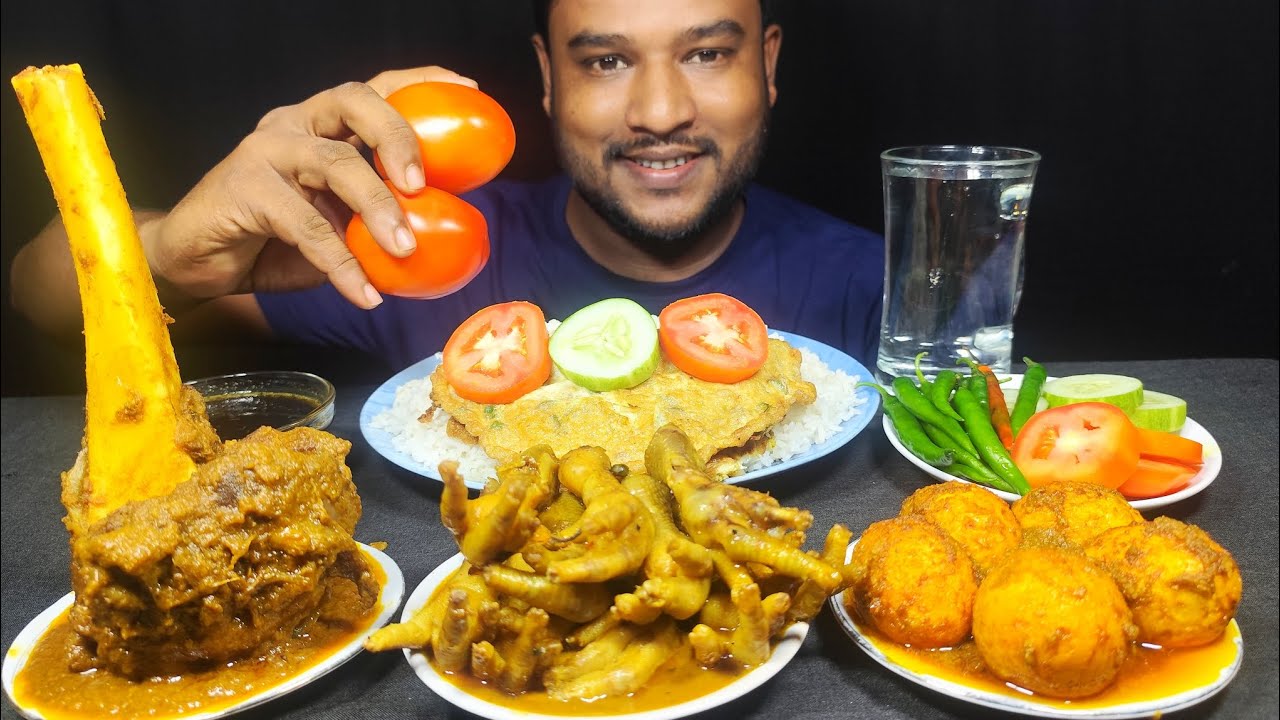 SPICY BUFFALO LEG PIECE CURRY, CHICKEN NOLLI CURRY AND EGG CURRY EATING SHOW