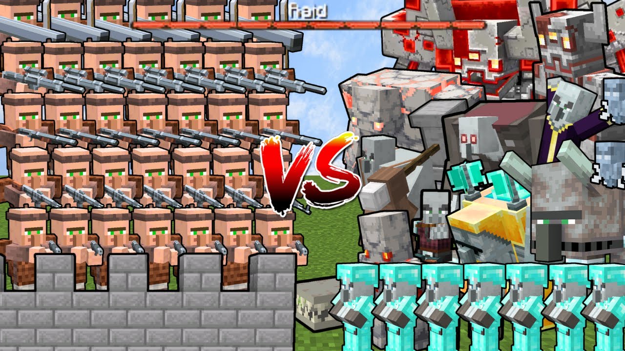VILLAGERS USING MODERN WEAPONS vs ULTRA MODDED PILLAGER RAID IN MINECRAFT