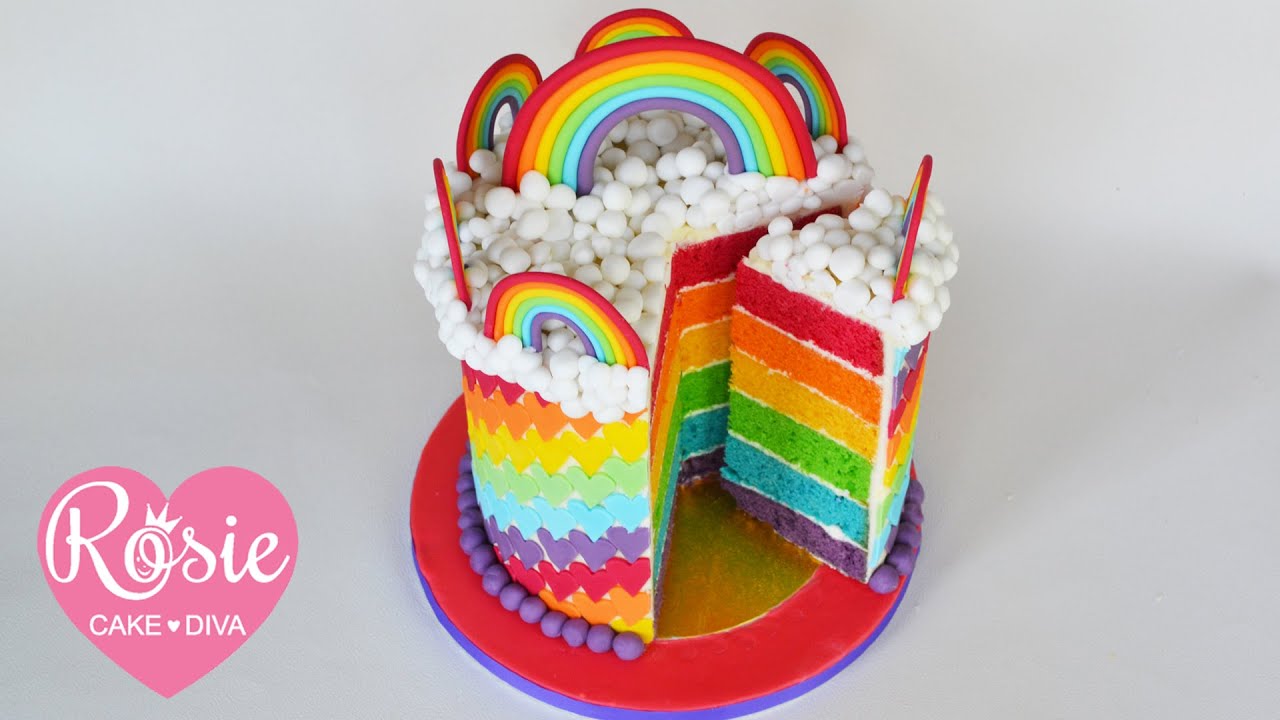 How to make a Rainbow Layer Cake - Layering and stacking a cake with buttercream