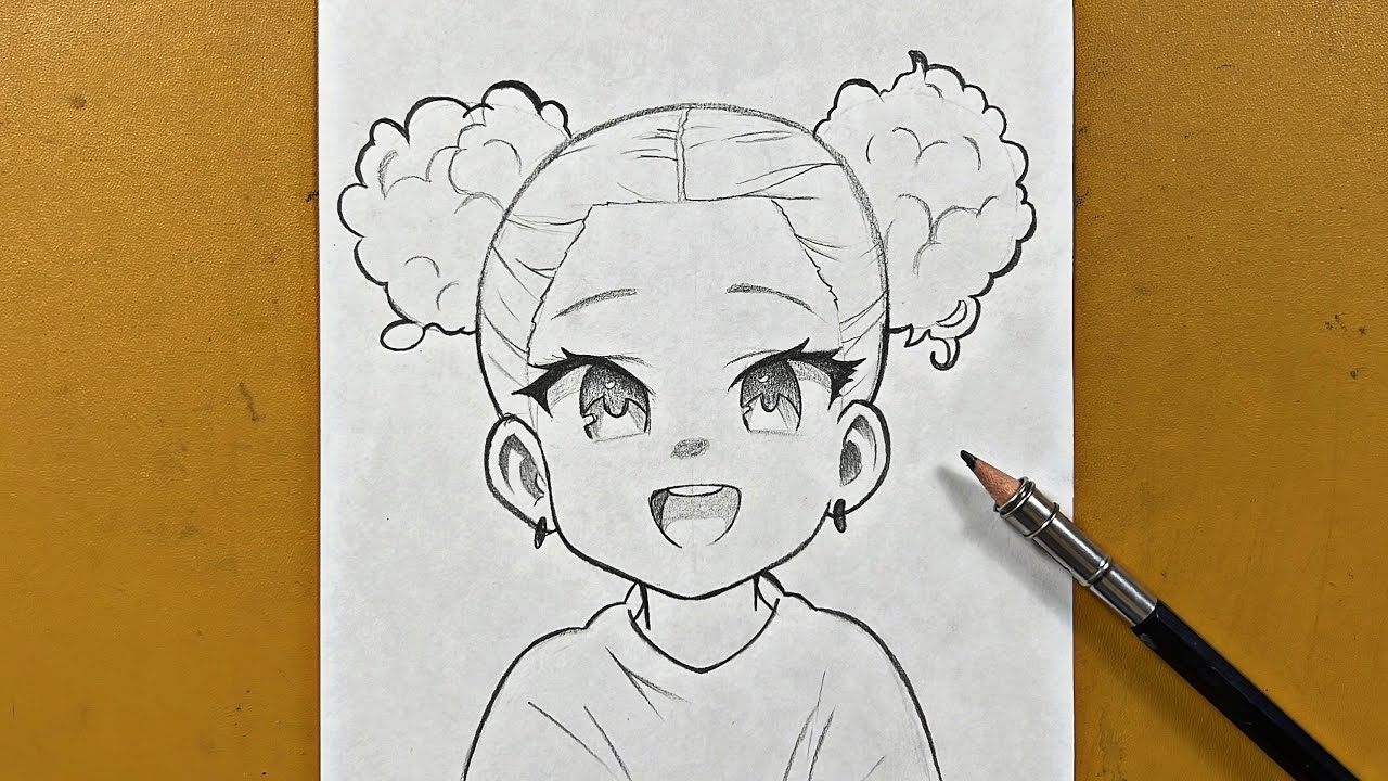Cute anime girl Afro | How to draw anime girl step-by-step