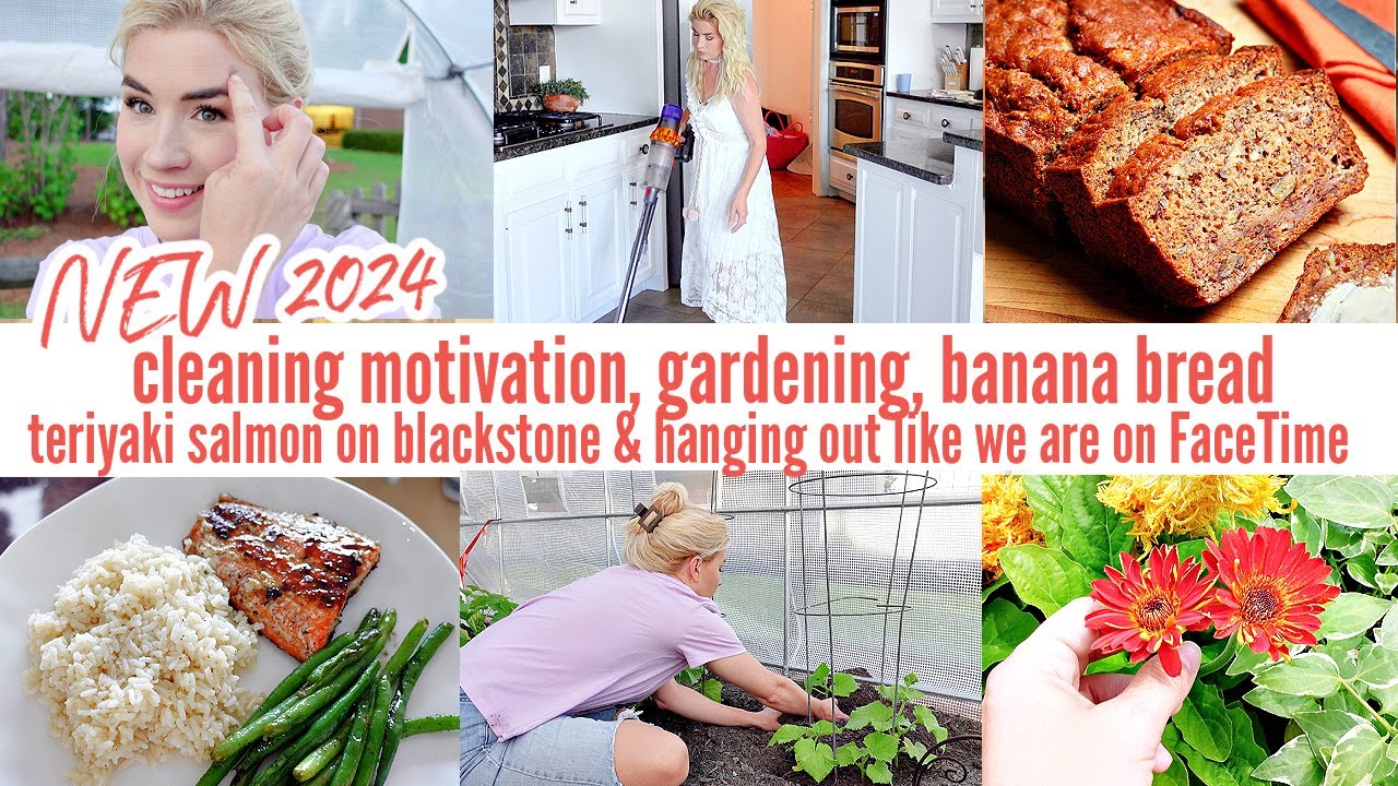 CLEAN WITH ME, GARDENING, MY FAV BANANA BREAD RECIPE, TERIYAKI SALMON & HANGING OUT FACETIME LoveMeg