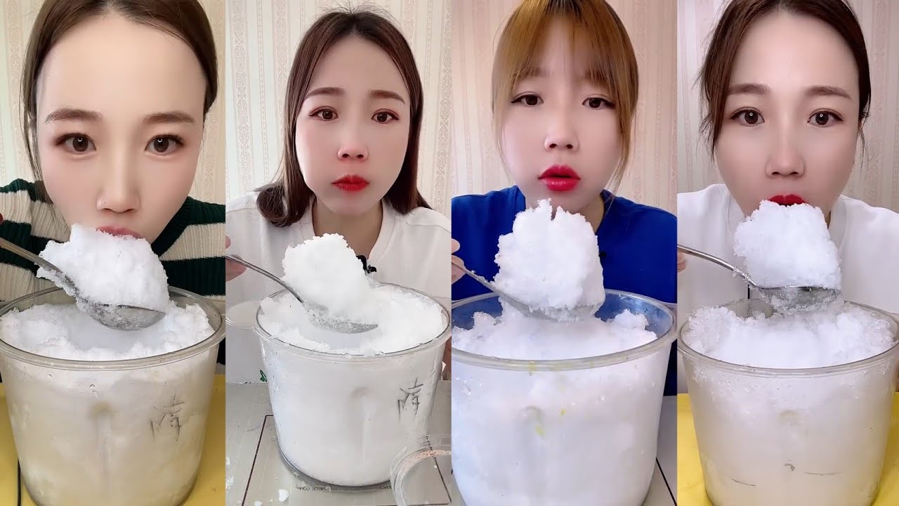 QIAN SOLO ✨ ASMR WHITE ICE EATING/SHAVED ICE  EATING ASMR ❄️