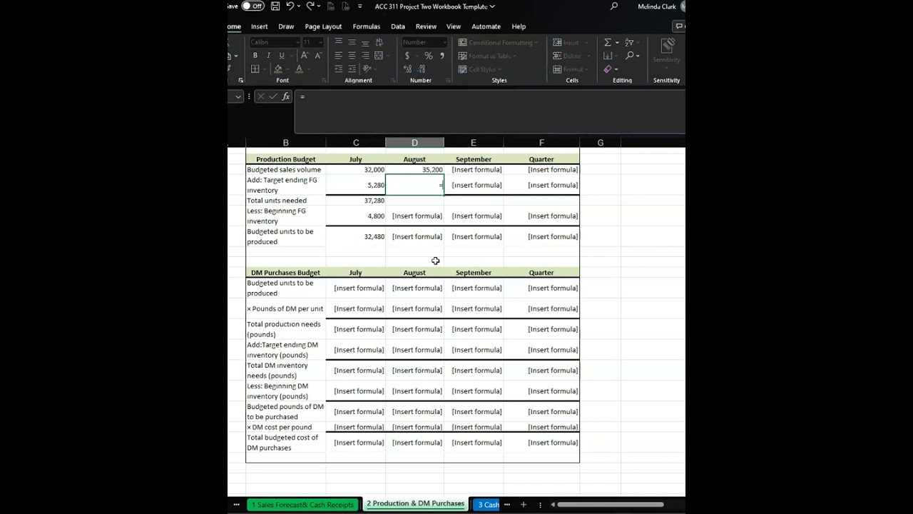 Acct 311 Production and DM Purchases Budget  Getting Started