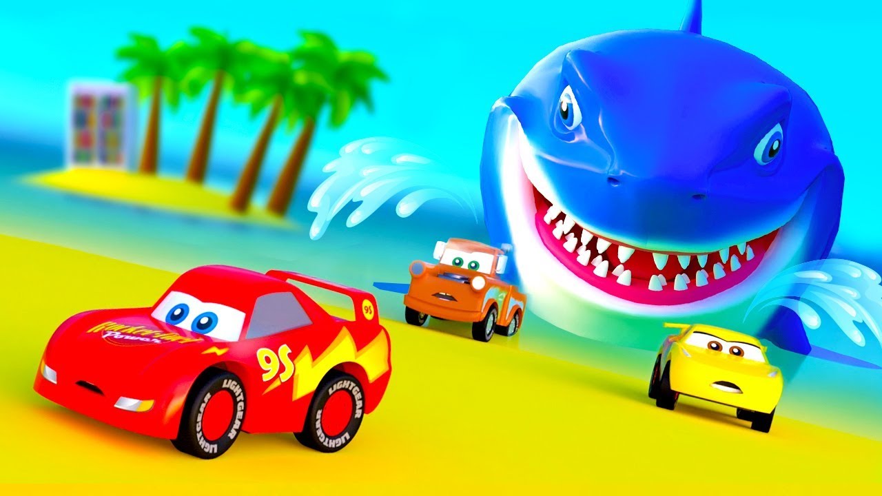 Huge Shark Little Cars Stories with Shark Song, New Video with Mcqueen Friends