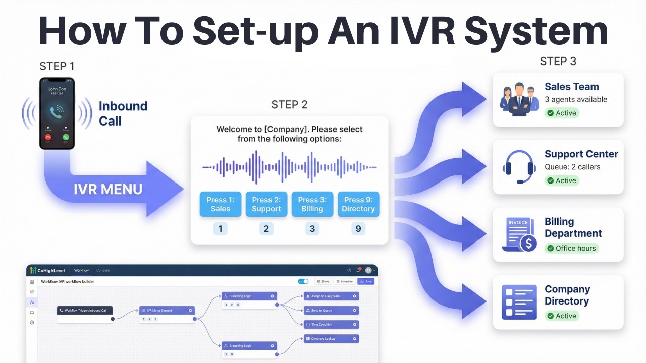 Go High Level IVR STEP BY STEP Tutorial Inbound Call Directroy Sales, Support & Inquiries