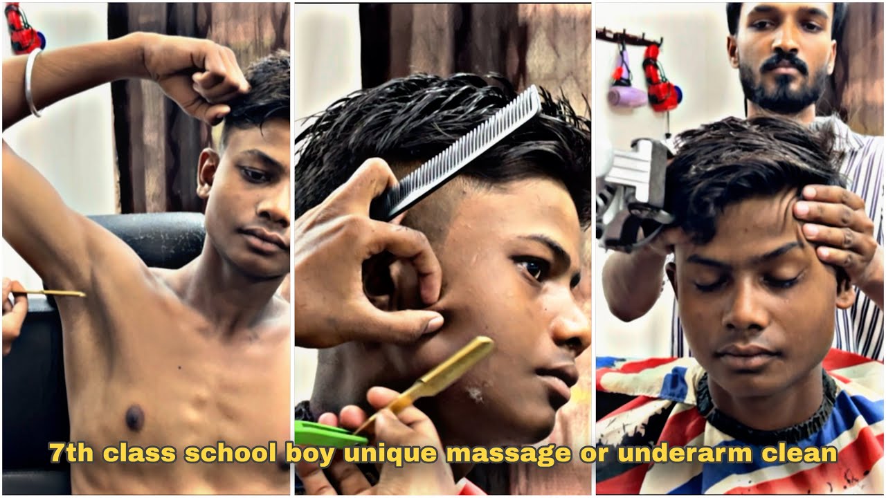 ASMR school boy 7th class boy| underarm clean| beard clean| or face wash head massge tuturial