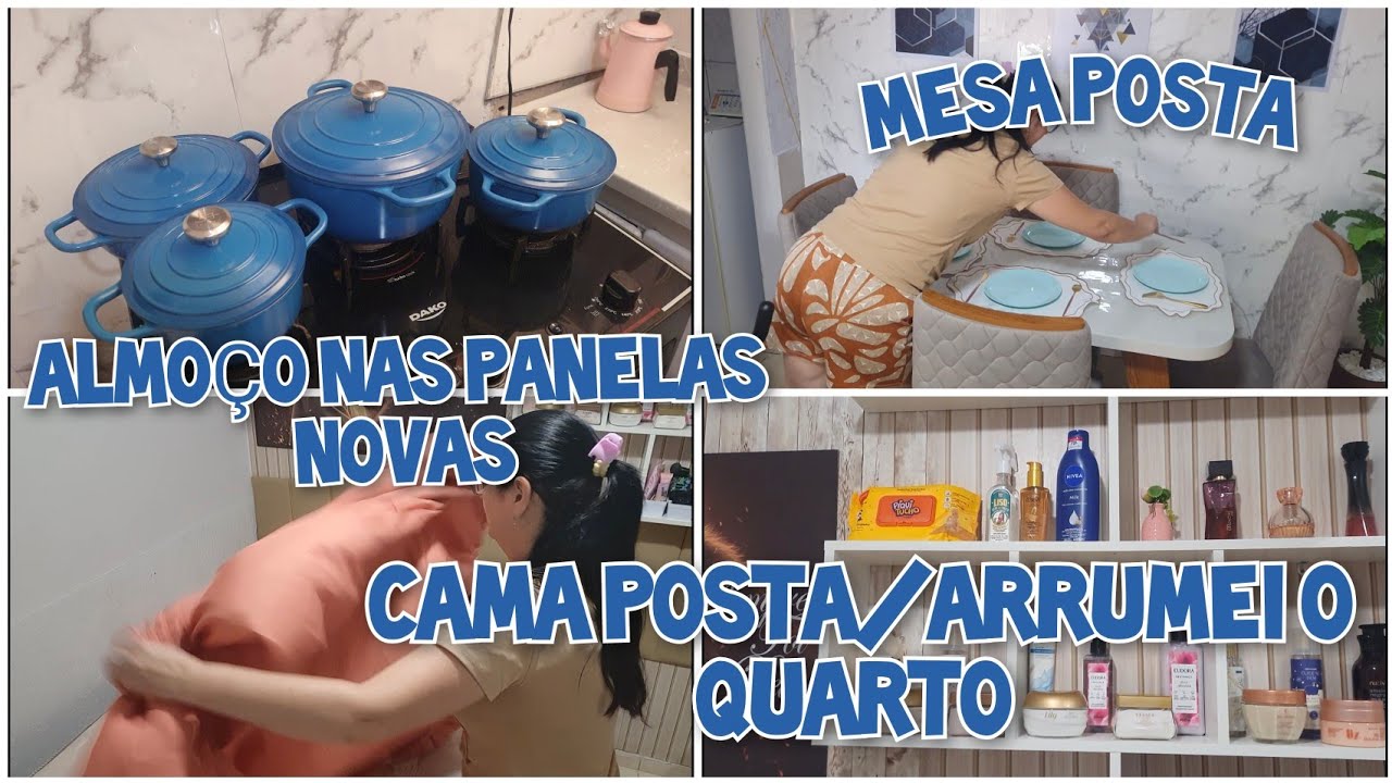 FIZ ALMOÇO NAS PANELAS NOVAS/ FIZ MESA POSTA/FIZ CAMA POSTA/ ARRUMEI O QUARTO 