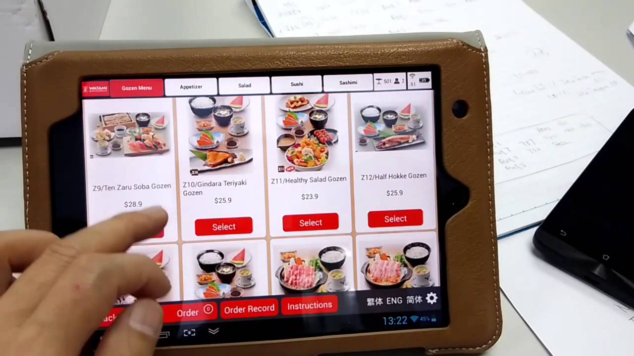 GoZen menu on tablet