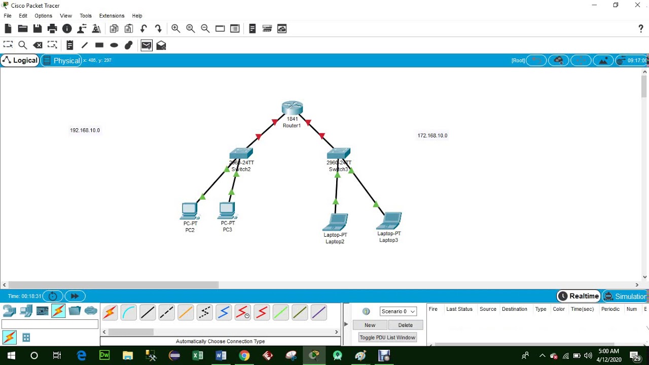 Connecting two networks with one router in cisco packet tracer