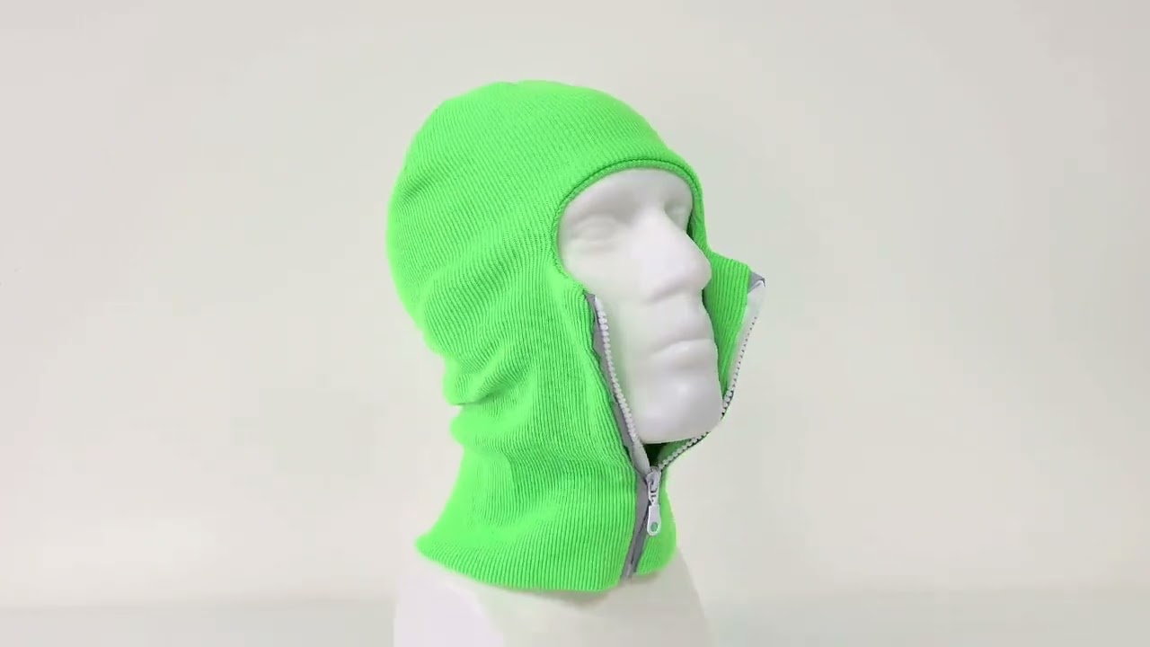 Zip Up Black Knit Thermal Face Ski Mask Zipper closure Two Layer - Thick Knitted Black Balaclava