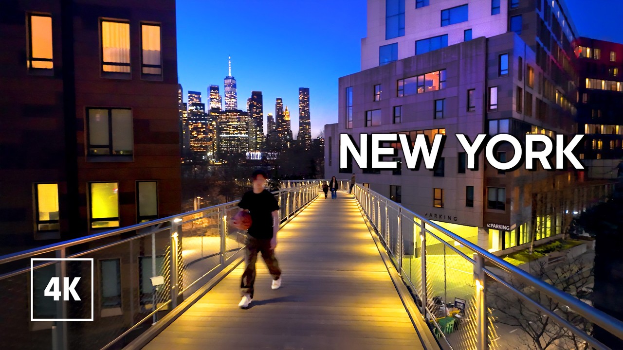 Relaxing Evening Walk in NEW YORK - Sounds of Brooklyn at Night - 4k Travel Walking Tour