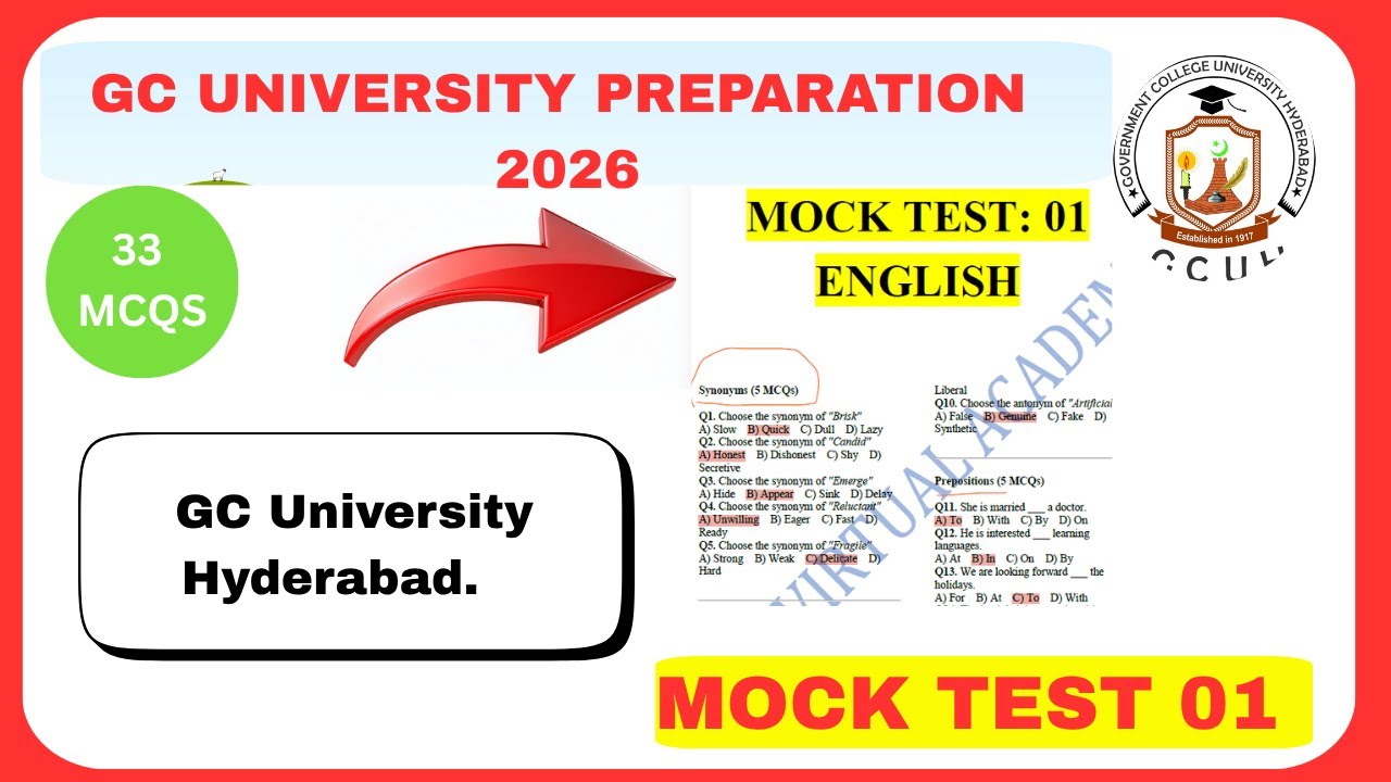 GC University Hyderabad Syllabus and Mock test 01|| Solution Video || Entry Test Preparation 2026.