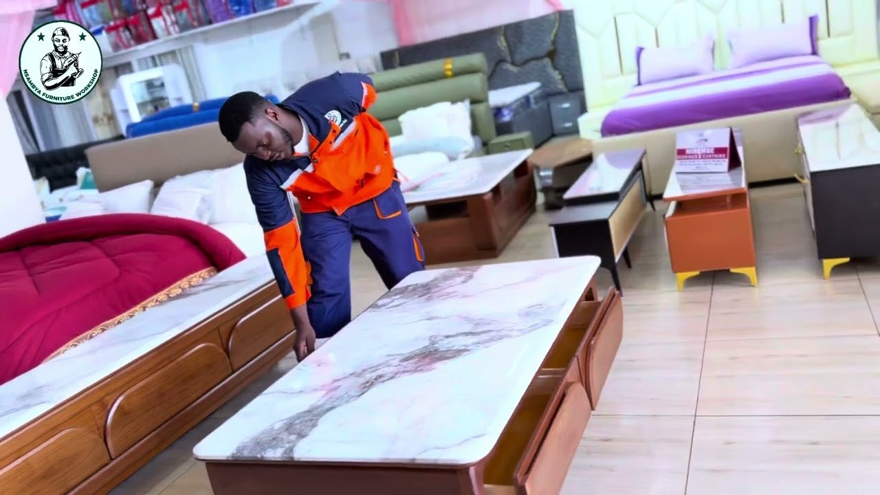 WALNUT TV STAND AND CENTER TABLE ( REAL MARBLE) NSAMBYA FURNITURE WORKSHOP