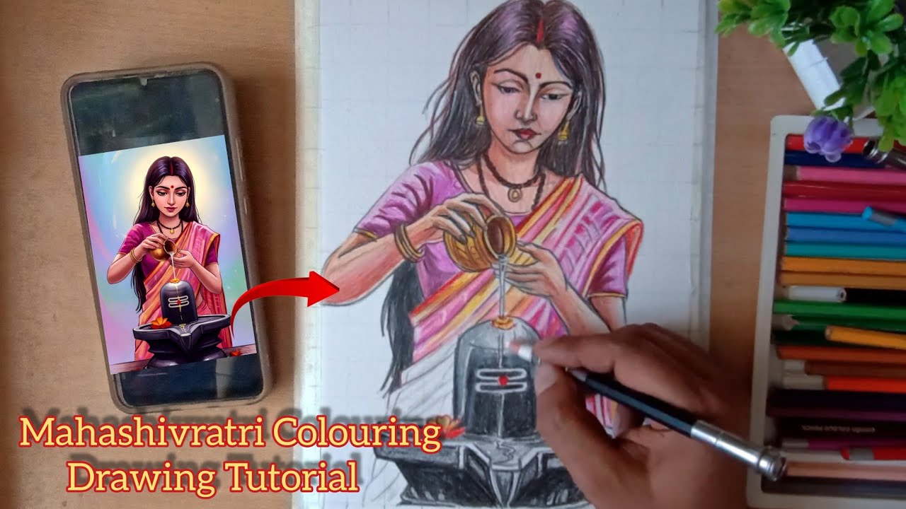 Mahashivratri Colour Drawing 🔱 How To Girl With Shivling||Mahashivratri Drawing Step By step ✍️