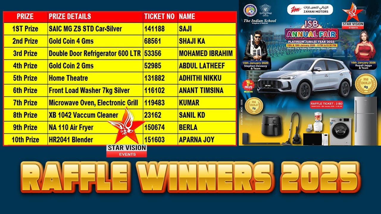 ISB Annual Fair 2025 | Official Raffle Draw Results | STARVISION EVENTS | MOIC BAHRAIN