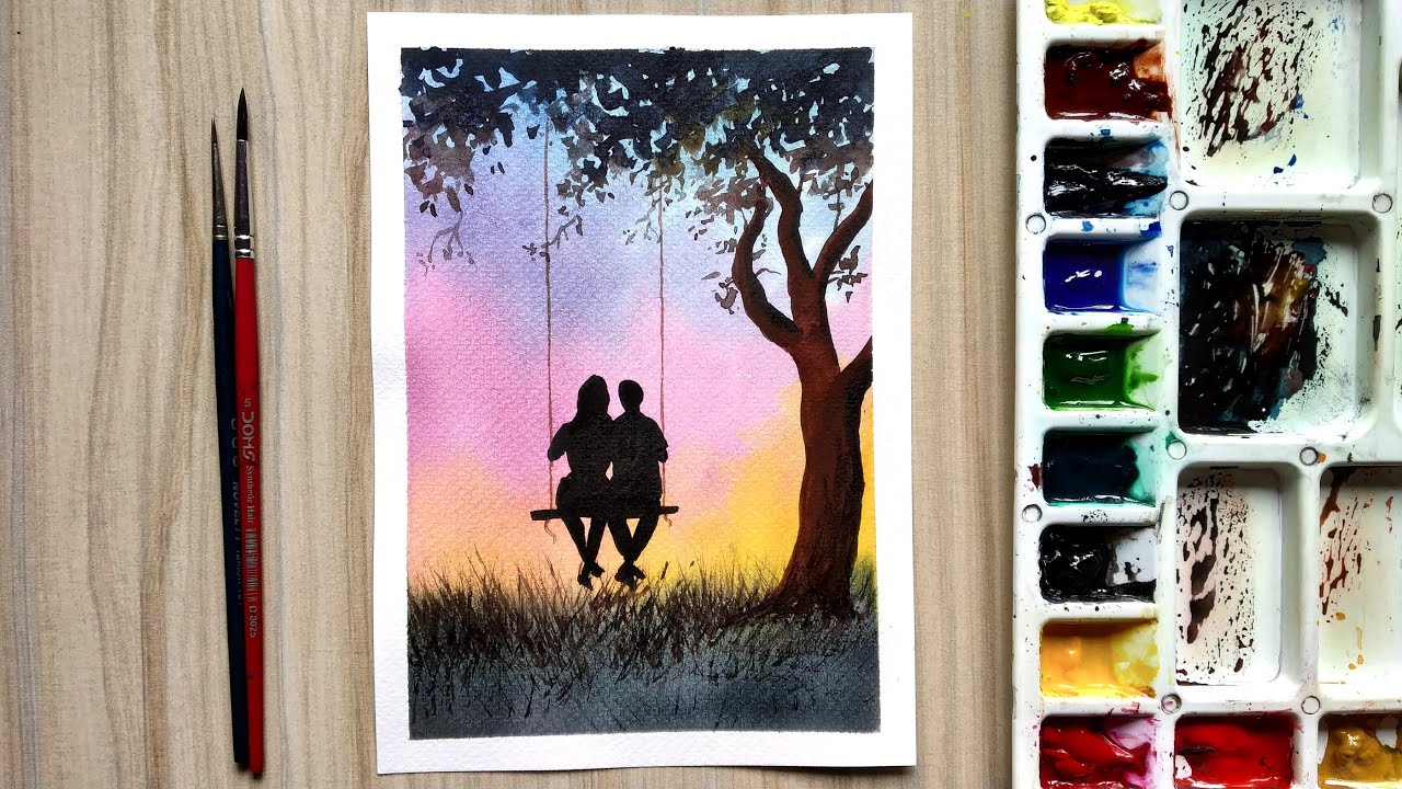 Simple Watercolor painting tutorial of romantic couple step by step | Paint with David