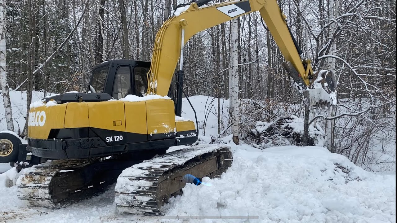 Snow Removal with rebuilt Kobelco and Yamaha Big Bear 4-wheeler #excavator #4wheeler #snowplow #cat
