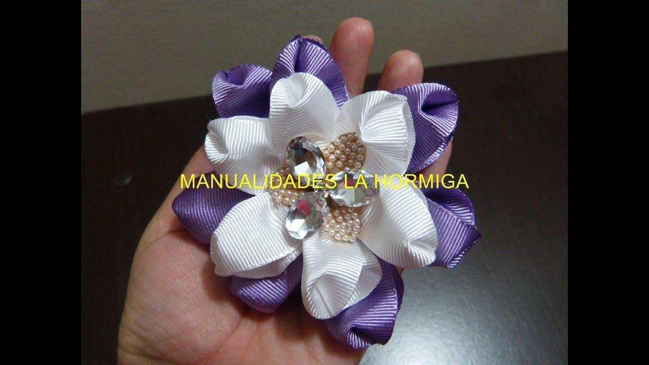 Como Hacer Flor de listón Gros Paso a Paso, HOW TO MAKE RIBBON FLOWERS, Diy # 186