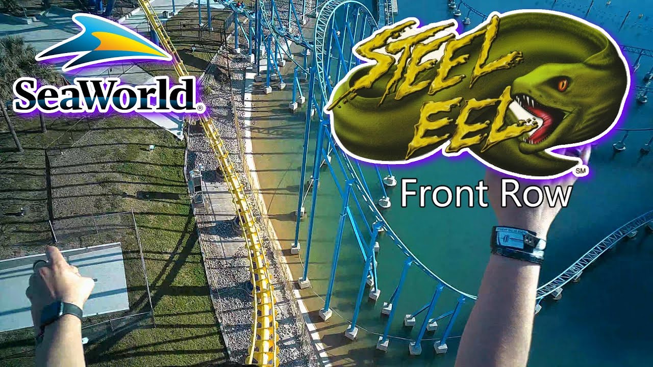 Steel Eel Hyper Coaster Front Row POV Ride On Roller Coaster Video at SeaWorld San Antonio Texas 4K