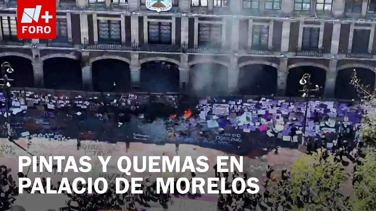 Pintas y quemas marcan protesta del 8M en Plaza de las Armas de Cuernavaca