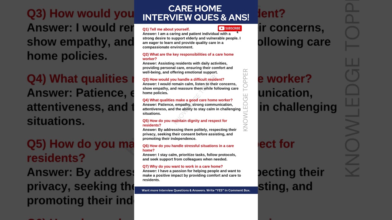 Care Home Interview Questions and Answers