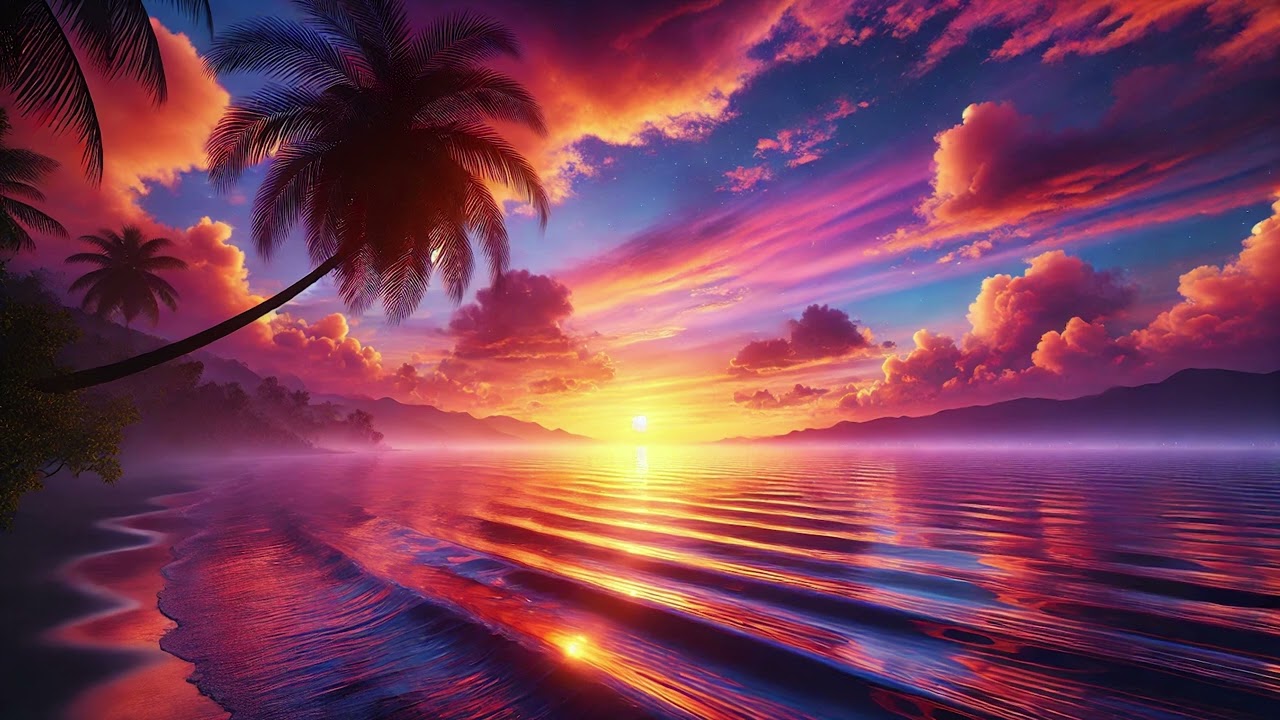Digital Art Frame - TV Wallpaper -Sunset on the Beach - No Frame TV Art Screen Saver