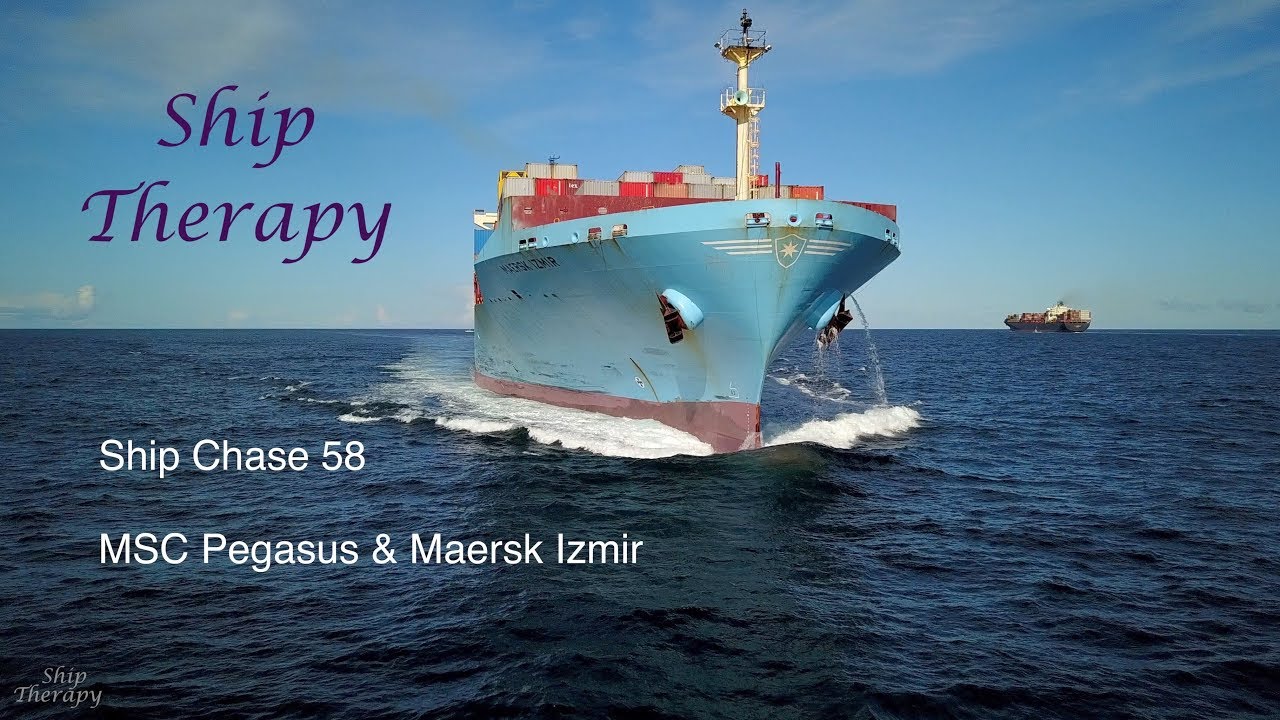 Ship Chase 58 - MSC Pegasus & Maersk Izmir - Opposing movements at port's entrance - Mavic Pro in 4K