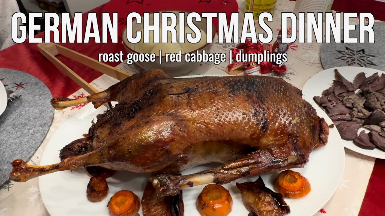 German Christmas Dinner 🍗 Roasted Goose with Red Cabbage and Potato Dumplings
