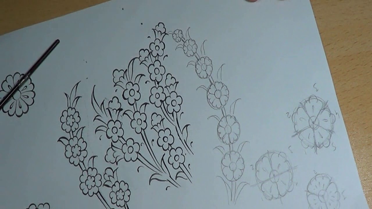 Çiçek Motifi Çizimleri-2/flower motif drawings-2/brush drawing
