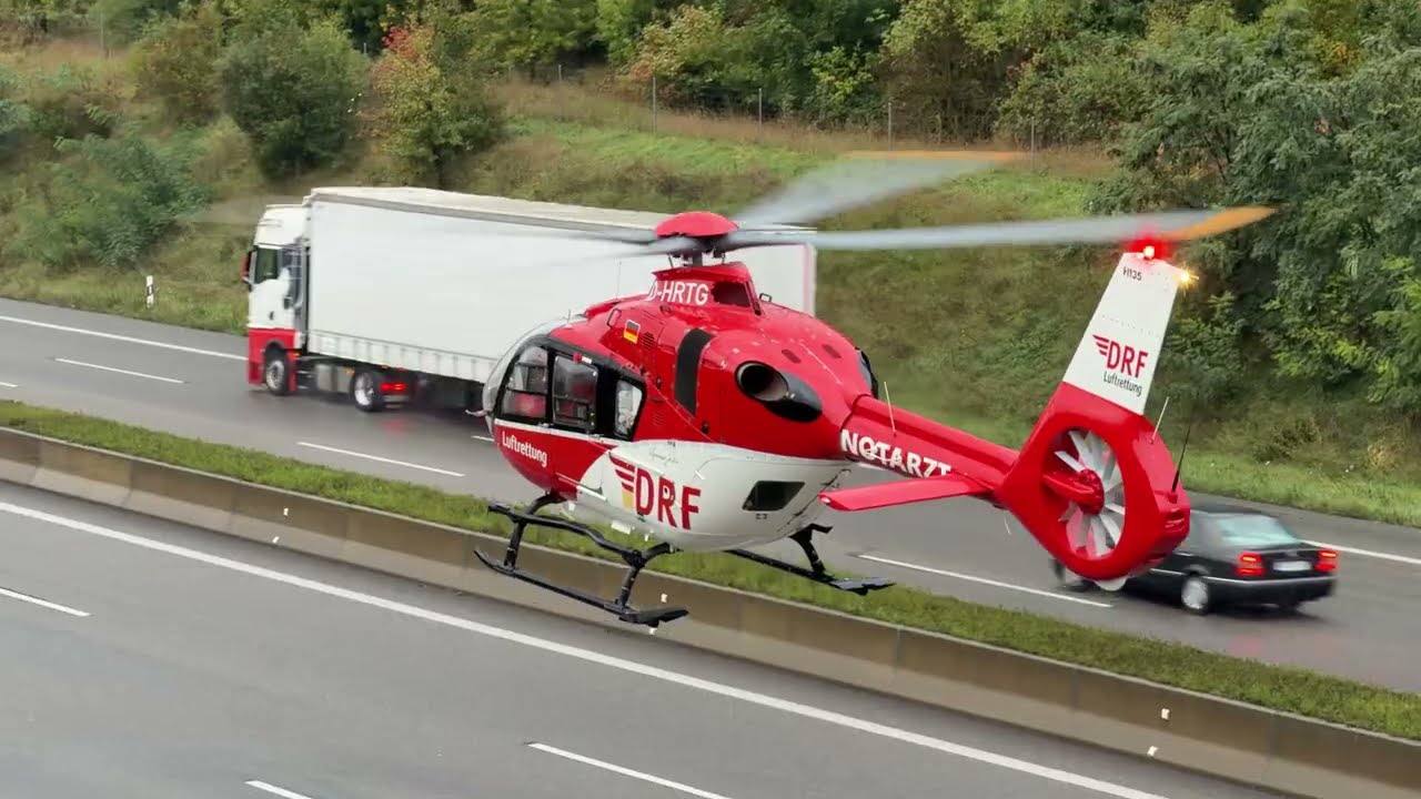 DRF Luftrettung | Start Christoph 41 | Airbus H135 | D-HRTG | Autobahn A8 bei Rutesheim 