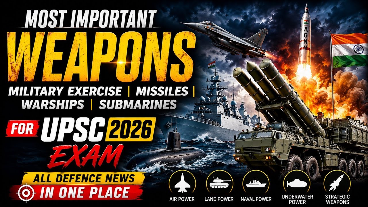 Defence News for UPSC 2026 : All Missiles, Warships, Submarines, All Military Exercises