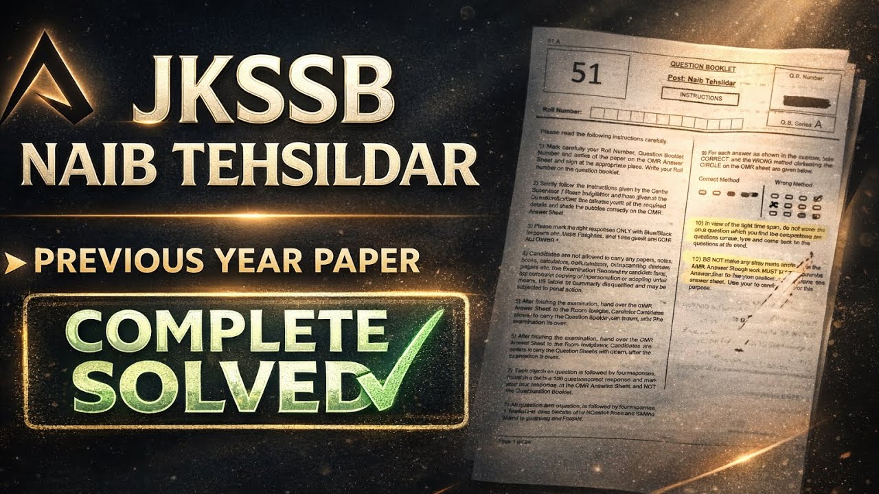 JKSSB Naib Tehsildar Previous Year Question Paper | Jkssb NT vacancy 2025