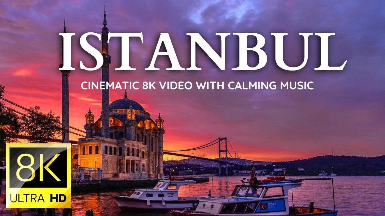 Istanbul from the sky, relaxing music cinematic background 8K Video