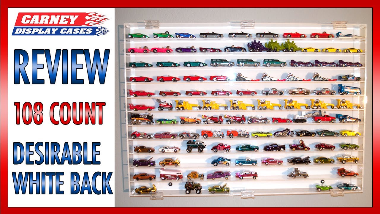 Carney Plastics Acrylic 108 Count Case with optional white back. Best display case for Hot Wheels