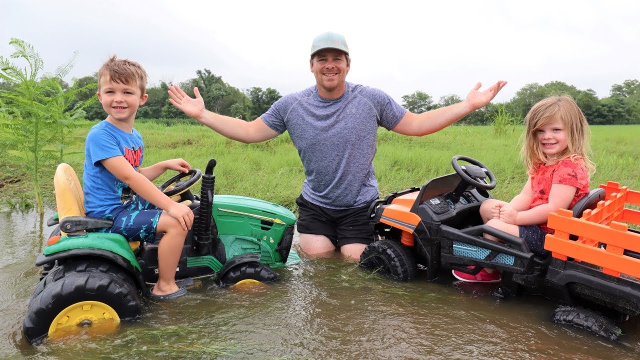Saving our tractor from the deep water and mud | Tractors for kids