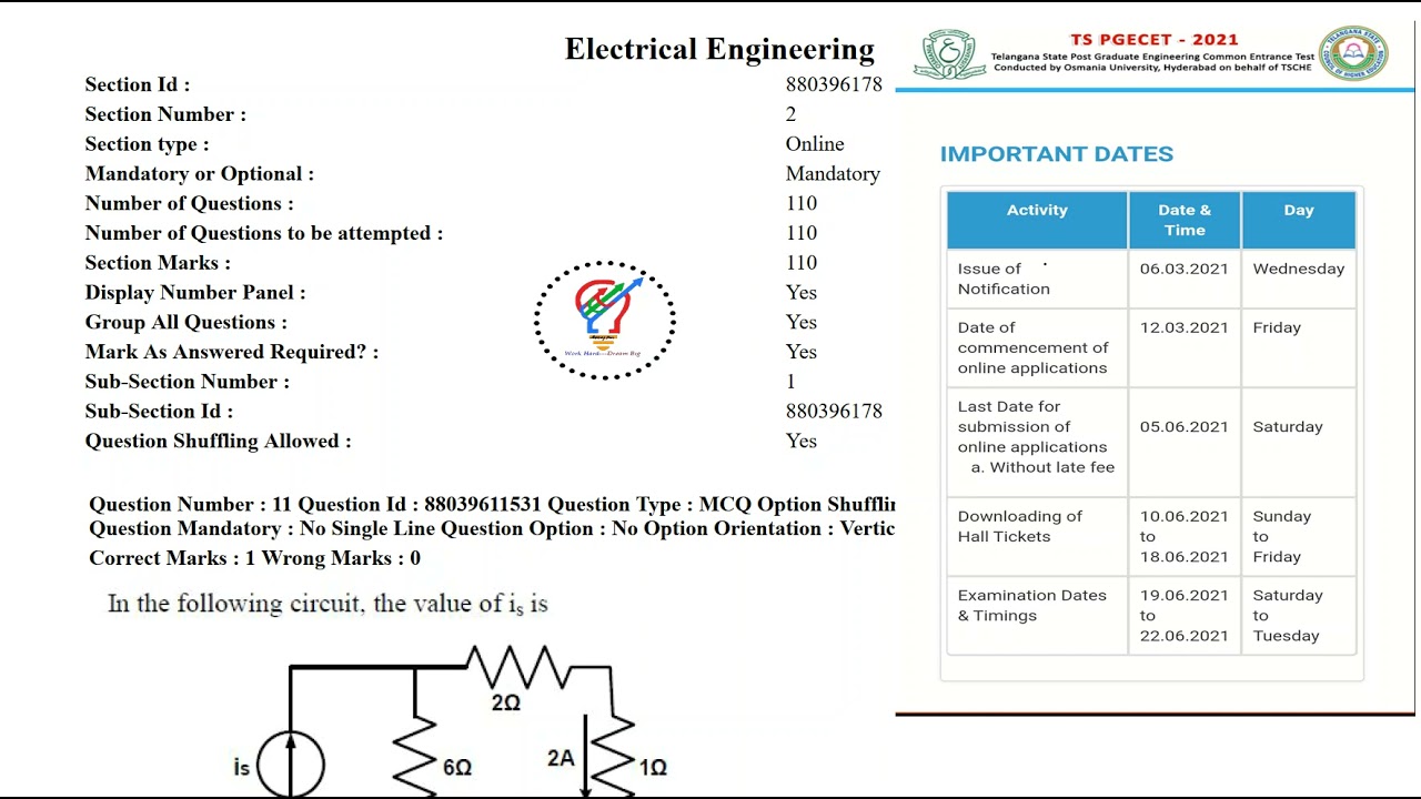 TSPGECET 2021 PREVIOUS PAPER WITH SOLUTIONS! Electrical  Engineering