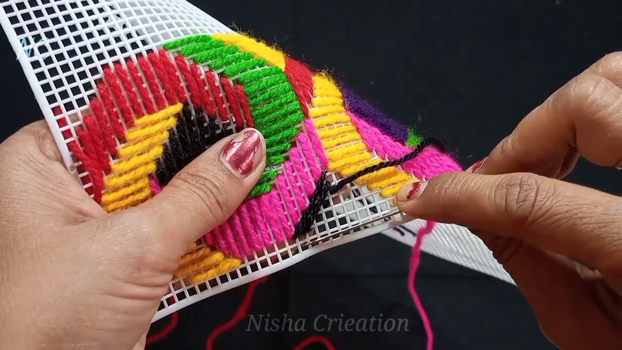 Diy - Handmade home decoration Plastic Canvas Hand Fan Design with woolen work||Nisha Crieation||