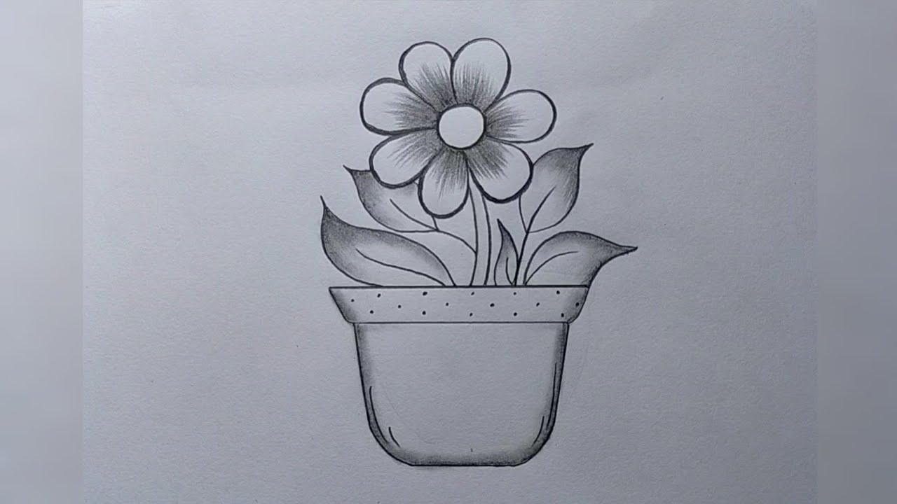 Flower pot drawing easy| How to draw flower pot step by step| Flower Vase drawing| Pencil drawing 