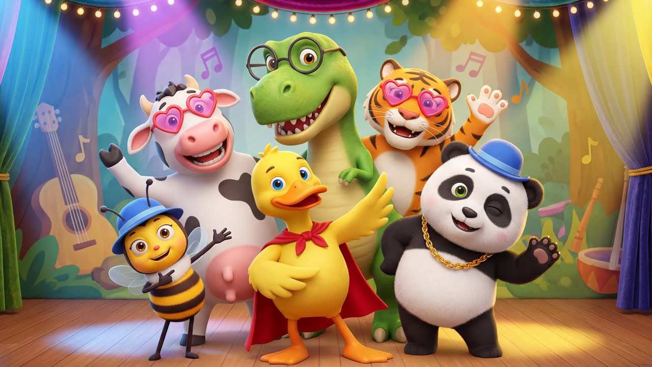 La Pequeña Abeja 🐝La Vaquita y el Dinosaurio Bailan Felizmente🐄🦖| Canciones Infantiles 3D para Bebés