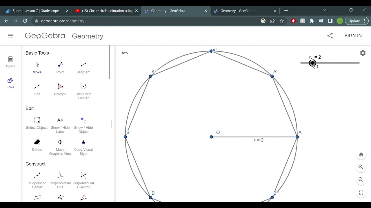 GeoGebra: Regular Octagon with Arbitrary Circumradius