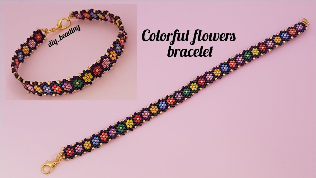 Daisy flower bracelet/Colorful flowers bracelet/Brick stitch bracelet/Pulsera de colores/Diy Beading
