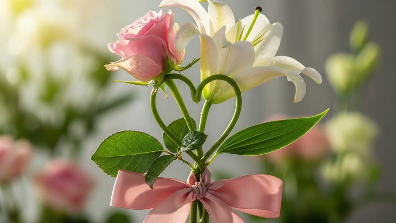 Rose & Lily Heart Floral | 4 Hours Relaxing TV Wallpaper | Ambient Background Art in 4K Ultra HD