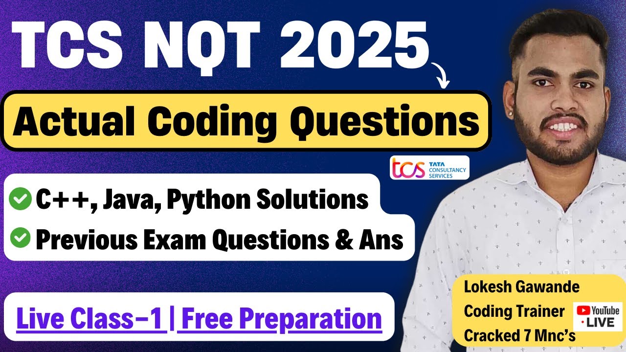TCS NQT Coding Questions & Answers | TCS NQT 2025 Free Preparation | Previous Exam Actual Questions