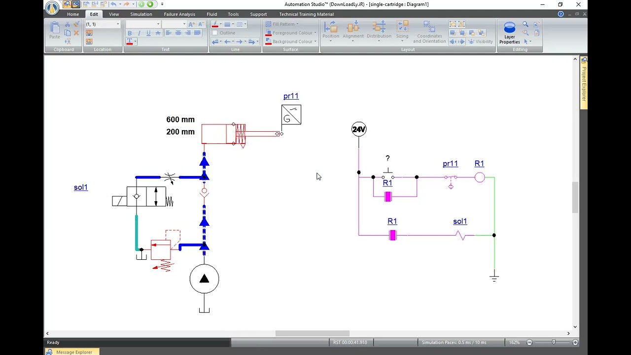 Electrohydraulic sim in automation studio 4- Single acting cylinder control
